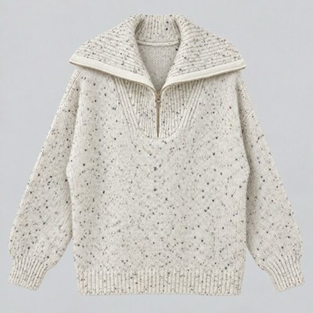 C&C California Speckled Half Zip Sweater Women size XL Ivory Beach Cozy